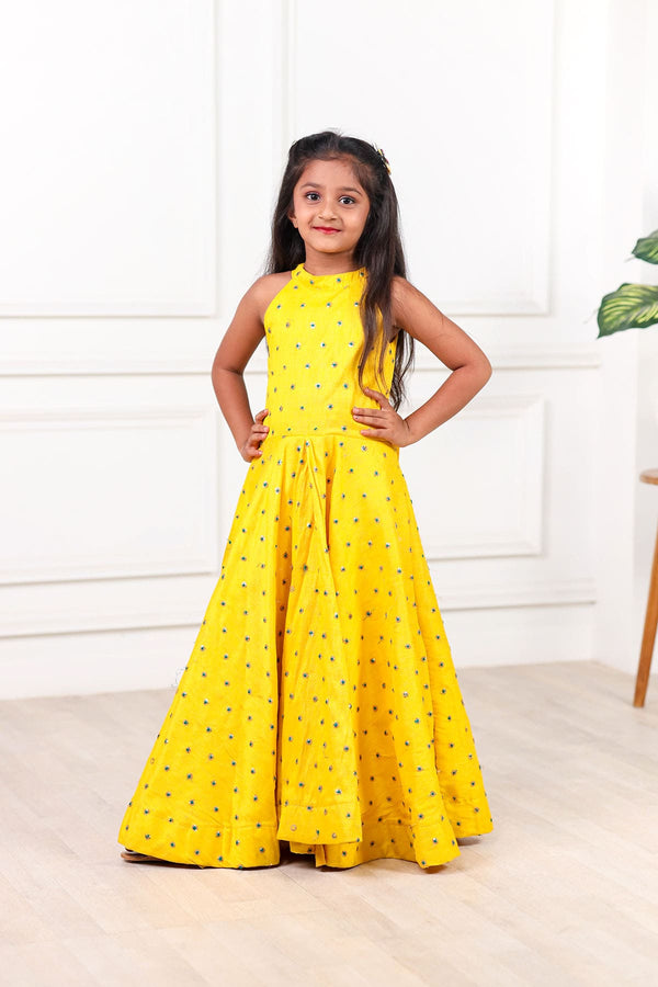 Sequin Embroidered Yellow Baby Gown