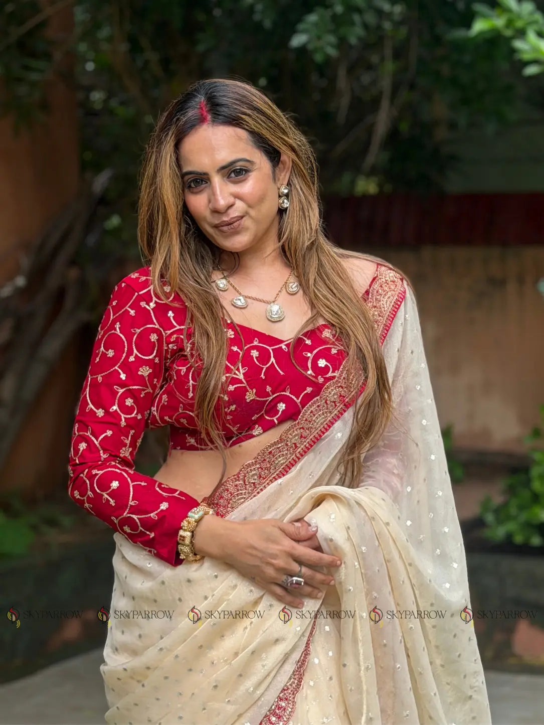 Moss Butti Embroidered Designer Saree