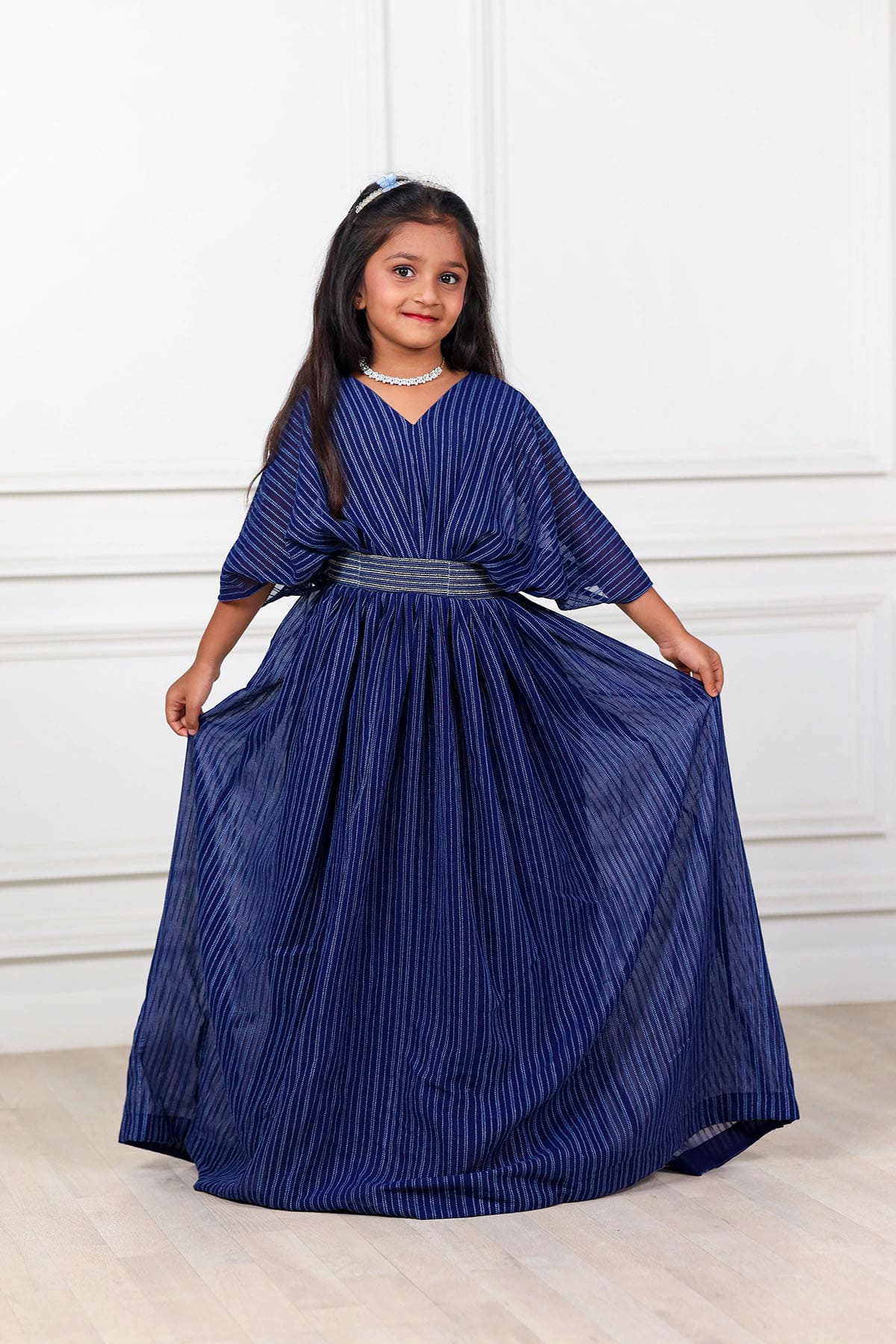 Navy Blue Georgette Embroidered Baby Gown