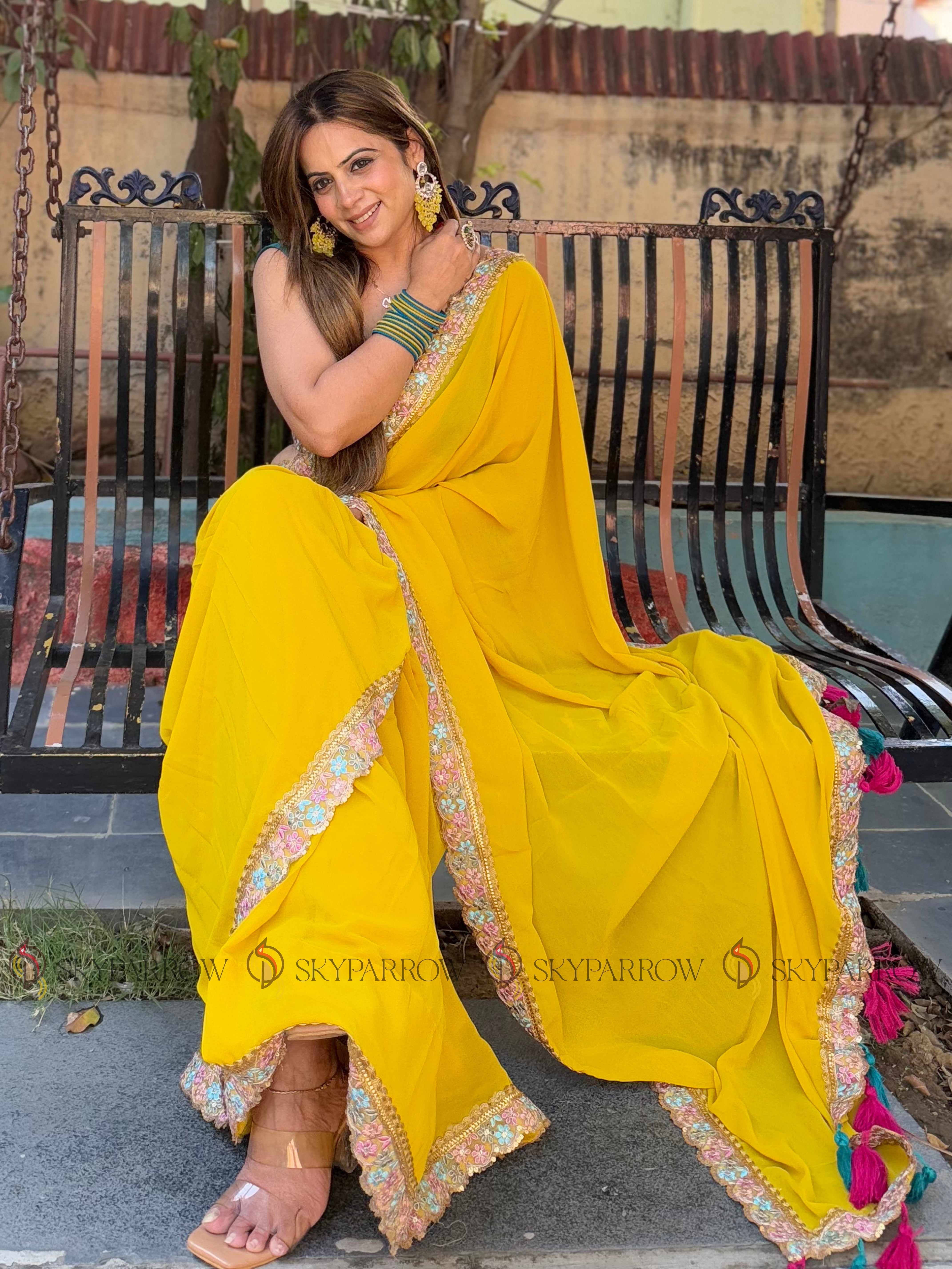 Georgette Saree with Multicolor Thread Work and Mono Silk Blouse