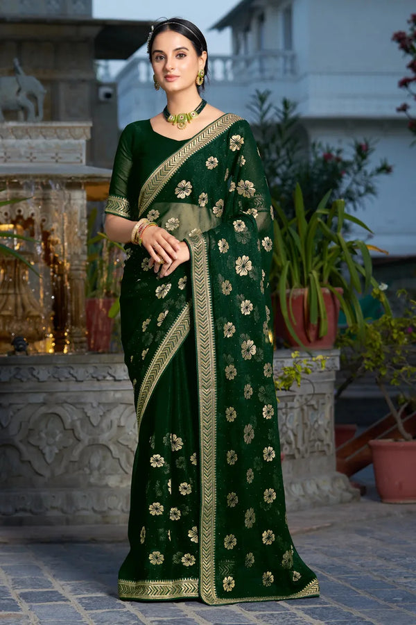 Green Seemar Zari Embroidery Saree with Mono Silk Blouse