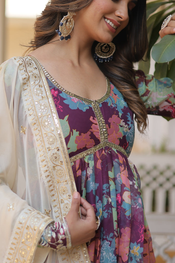 white christmas dresses The Elegant Readymade Alia Cut Gown with Dupatta Set – Skyparrow