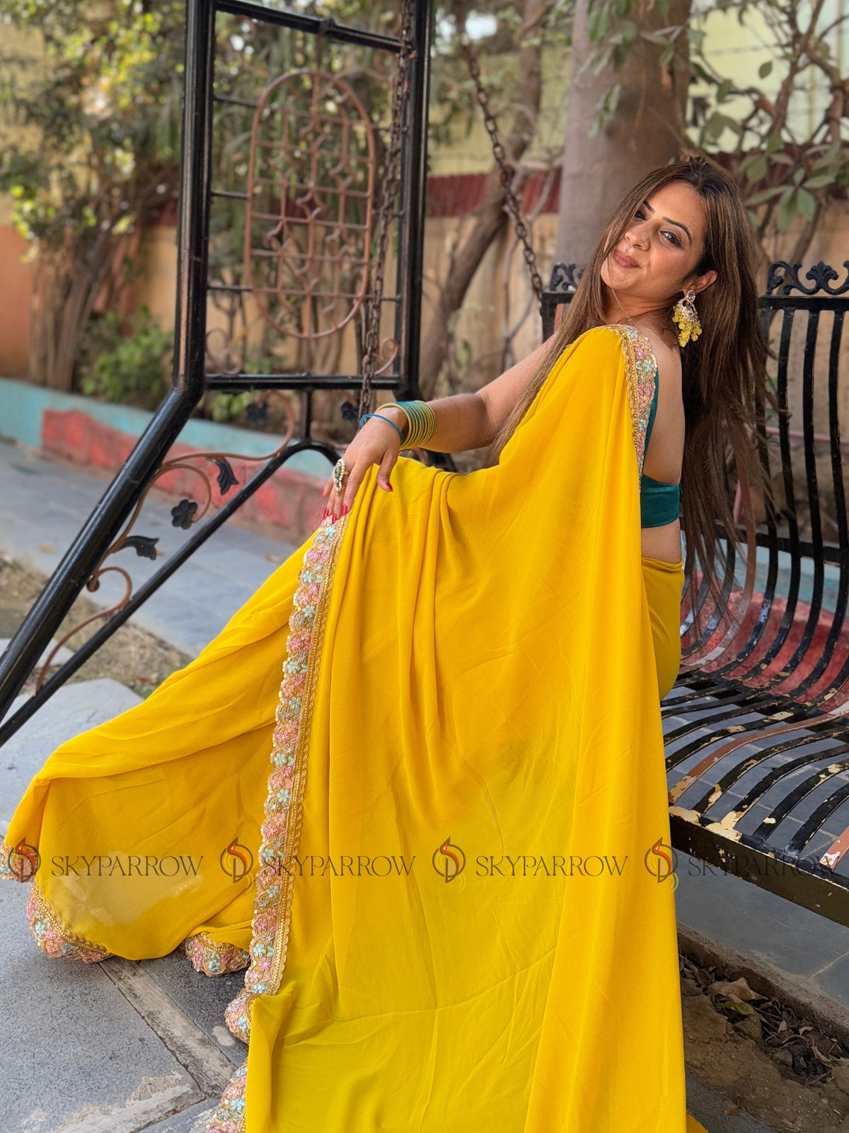 Georgette Saree with Multicolor Thread Work and Mono Silk Blouse