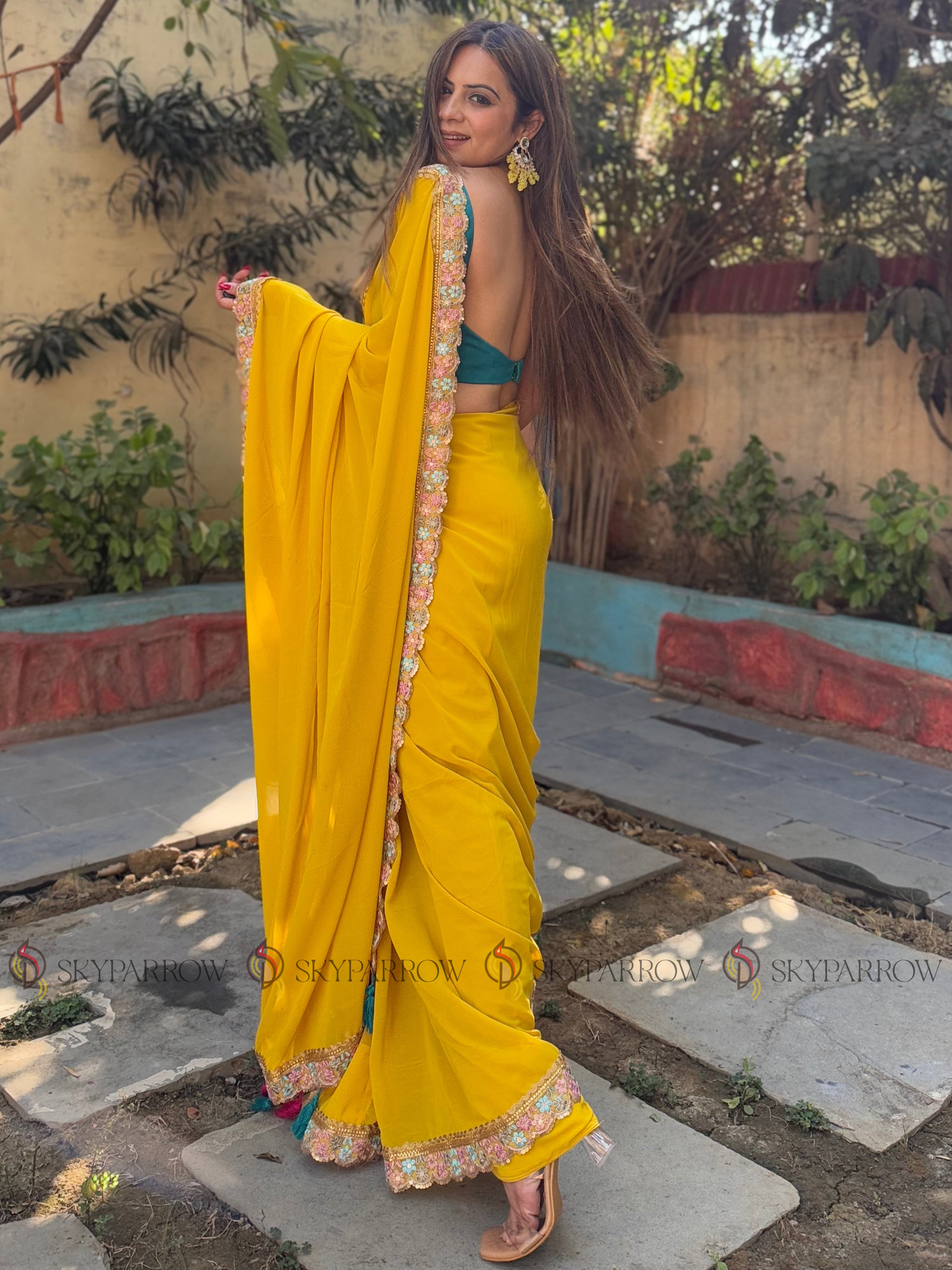 Georgette Saree with Multicolor Thread Work and Mono Silk Blouse