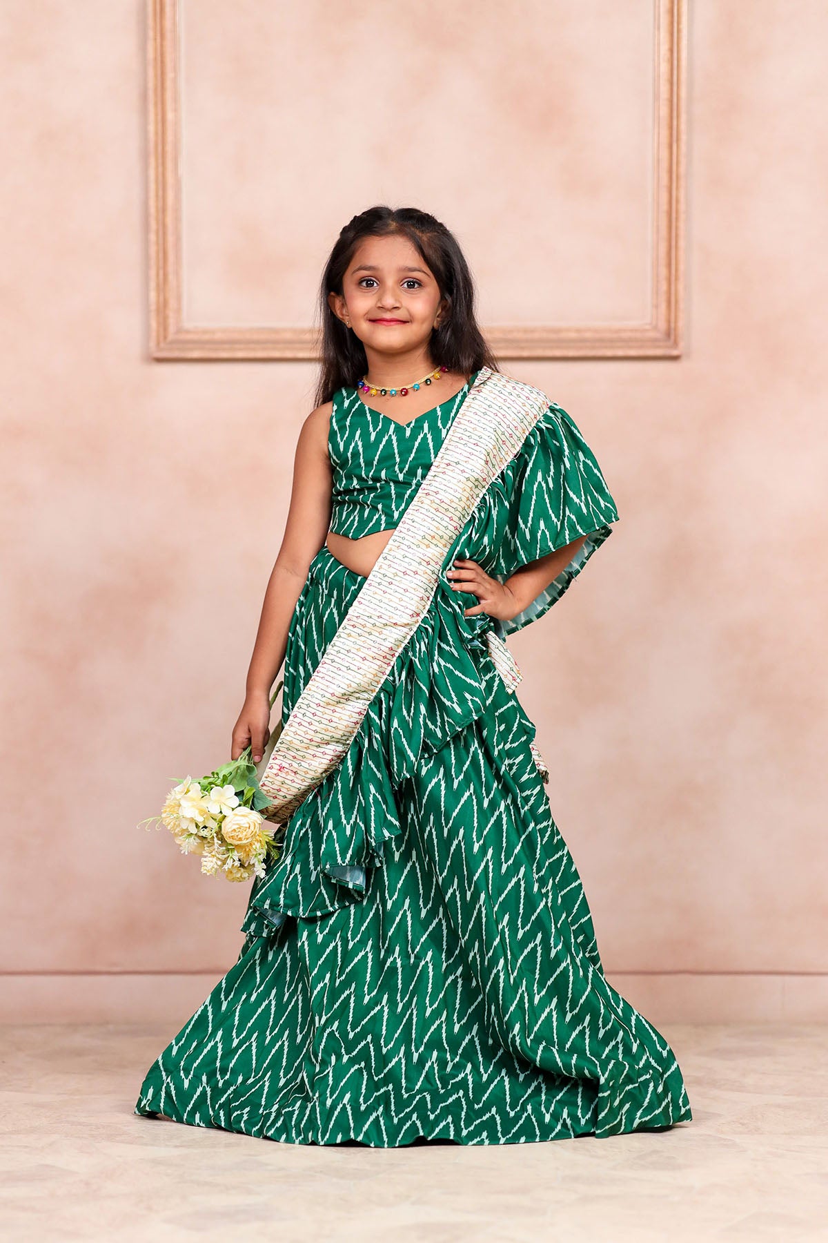 Green Leheriya Baby Chaniya Choli With Blazer