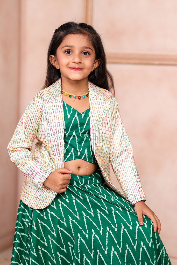 Green Leheriya Baby Chaniya Choli With Blazer