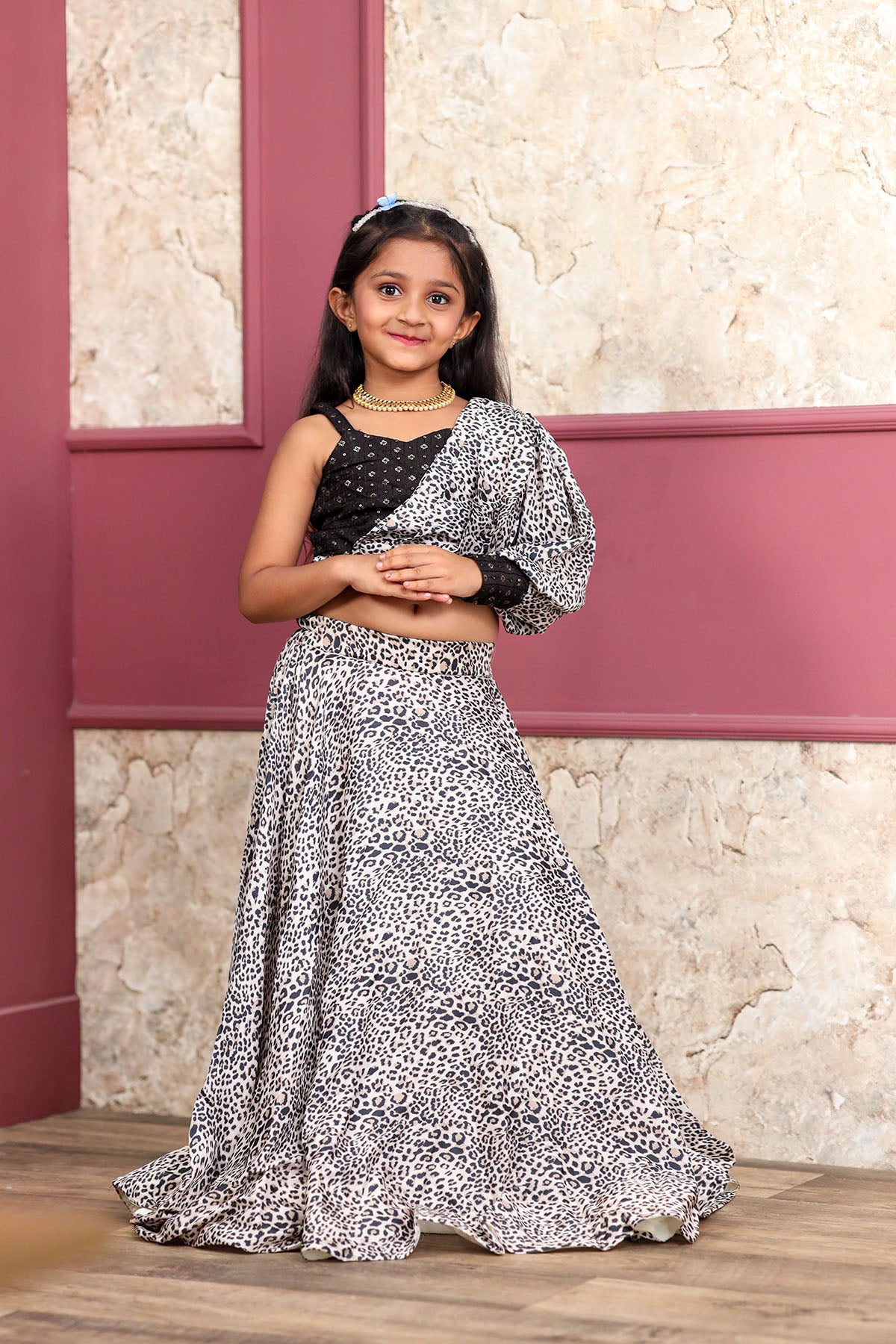 Leopard Print Baby Chaniya Choli With Designer Blouse