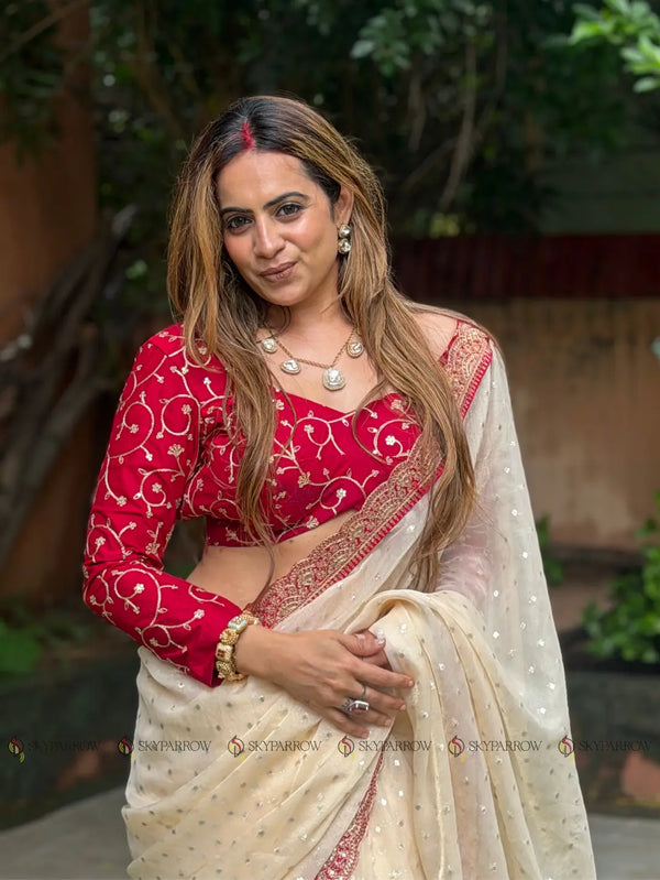 Moss Butti Embroidered Designer Saree