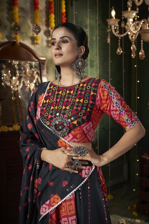 Elegant Black Mirror Work Cotton Lehenga Choli