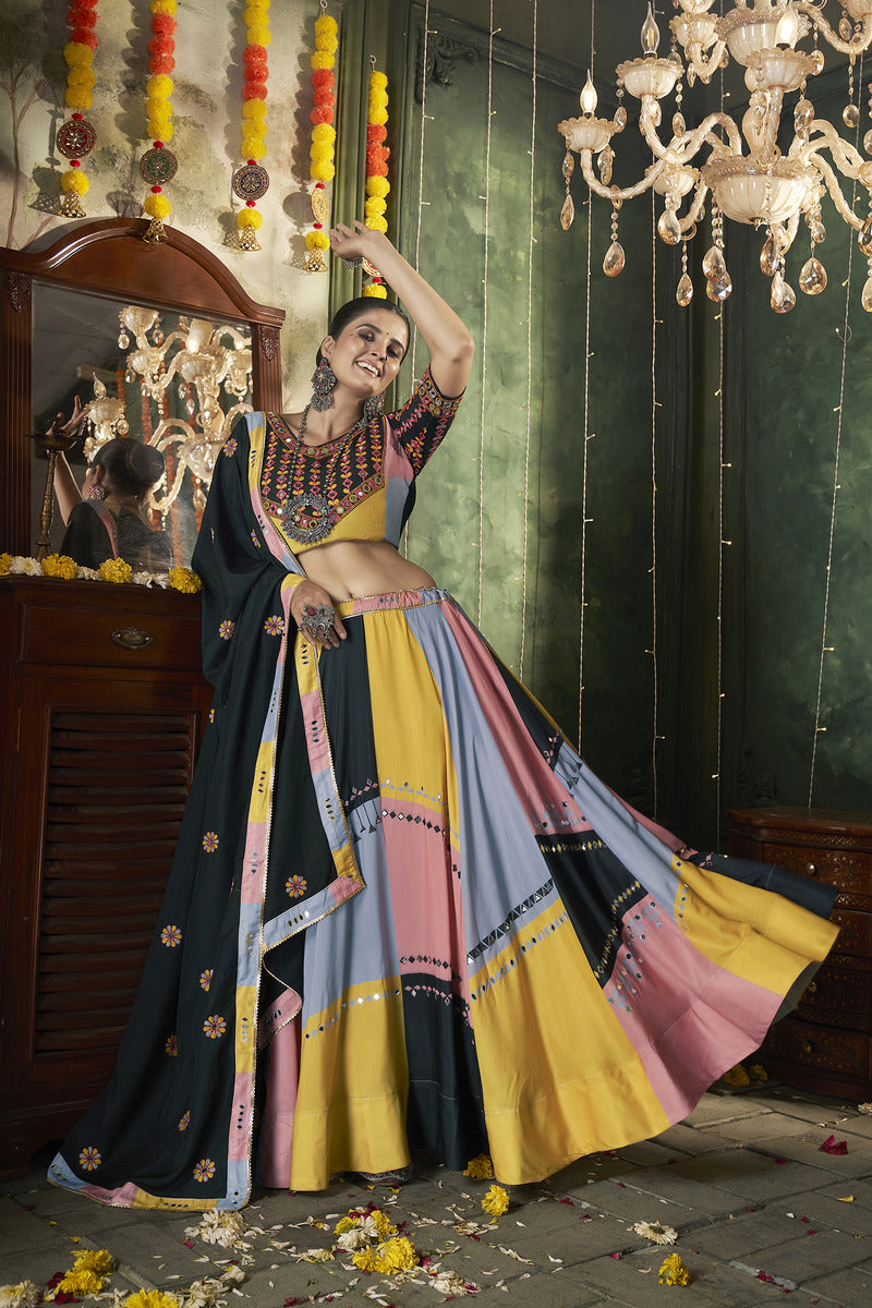 Vibrant Multi-Color Mirror Work Cotton Lehenga Choli