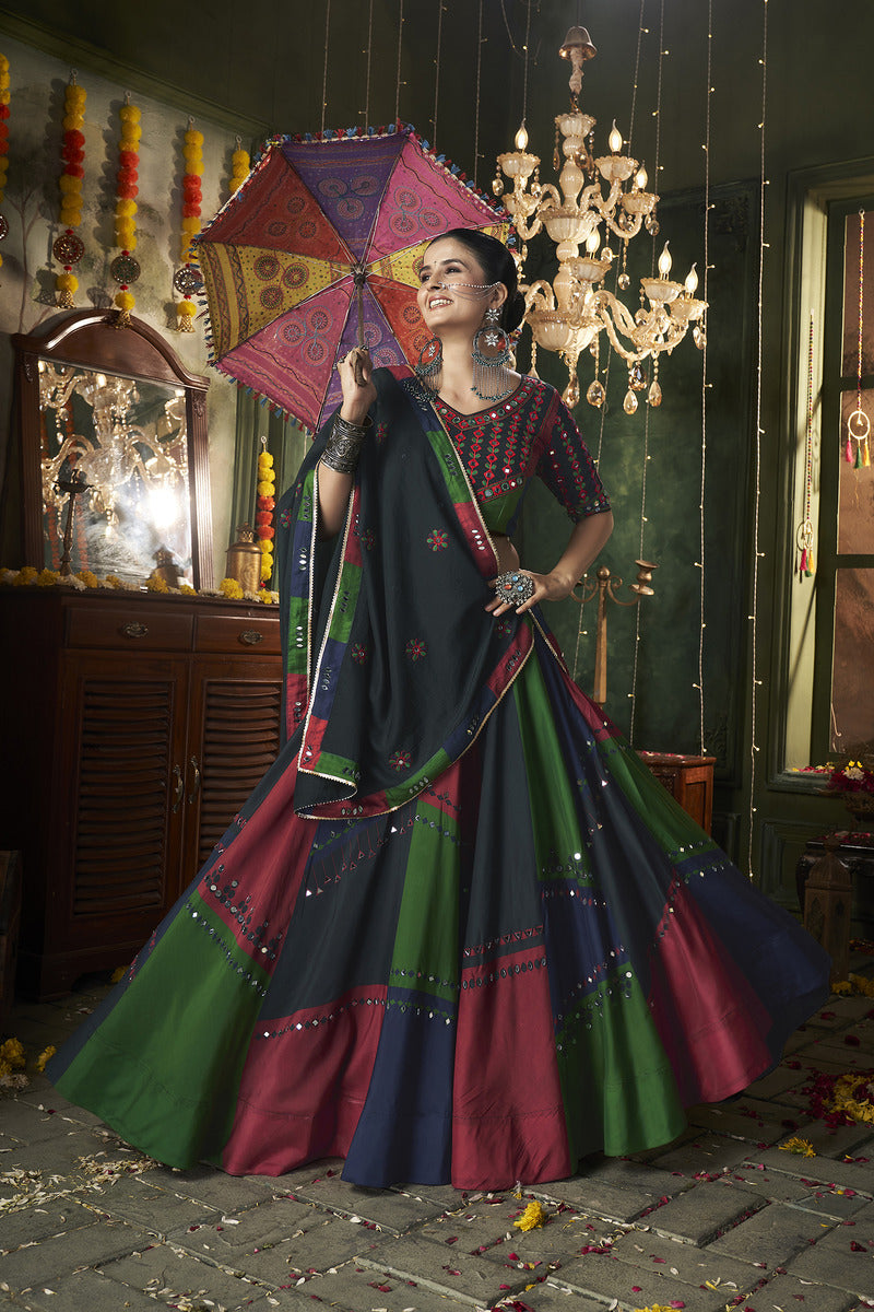 Radiant Multi-Color Mirror Work Navratri Lehenga Choli