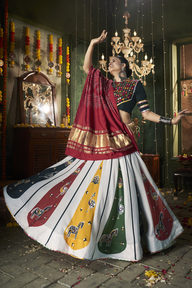 Elegant White Mirror Work Navratri Lehenga Choli