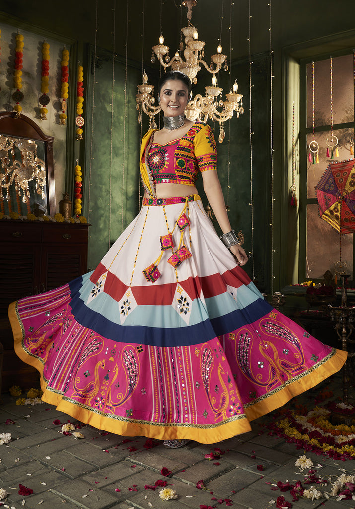 Adorable White Mirror Work Lehenga Choli