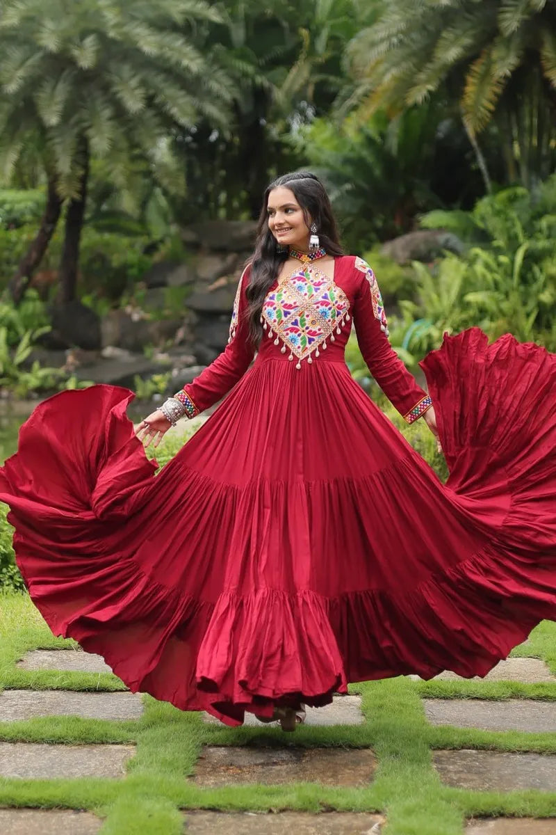 Elegant Maroon Navratri Gown Stylish and Festive