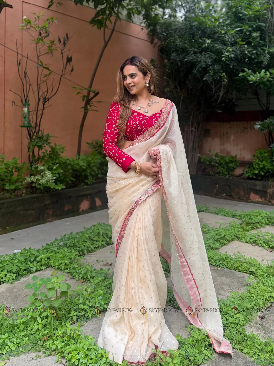 Moss Butti Embroidered Designer Saree