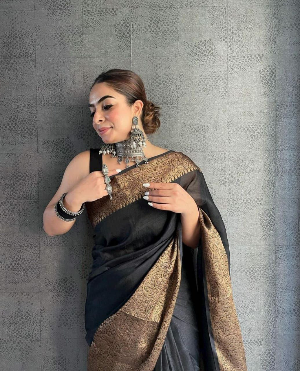 Stylish Soft Lichi Silk Jacquard All Over Saree