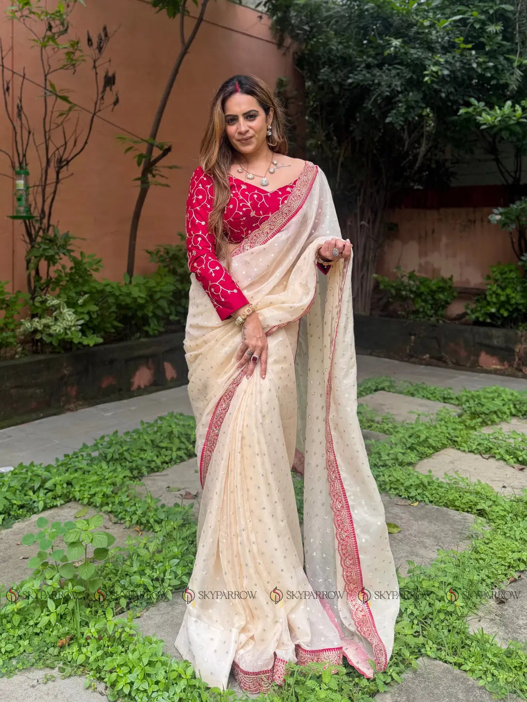 Moss Butti Embroidered Designer Saree