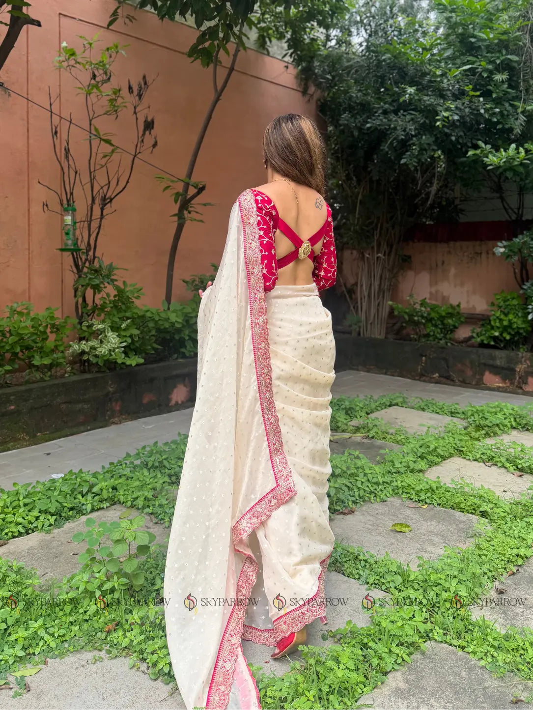 Moss Butti Embroidered Designer Saree