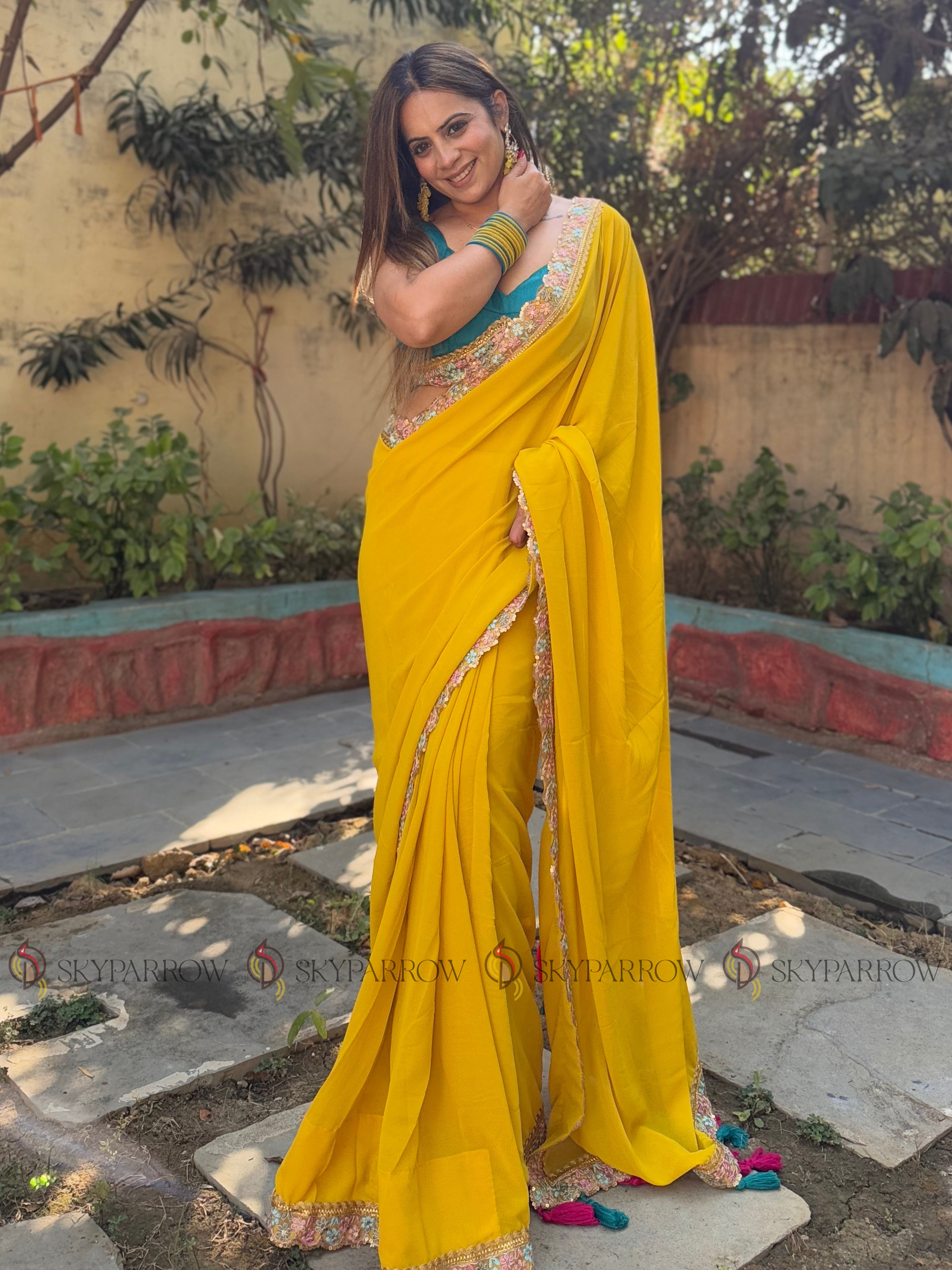 Georgette Saree with Multicolor Thread Work and Mono Silk Blouse