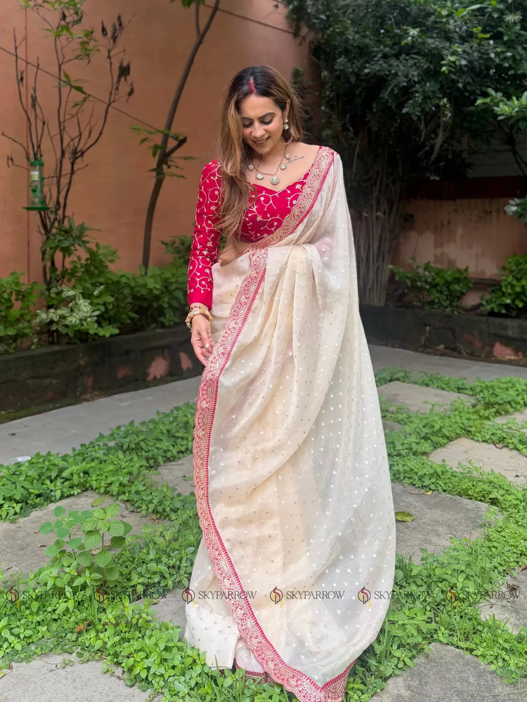Moss Butti Embroidered Designer Saree