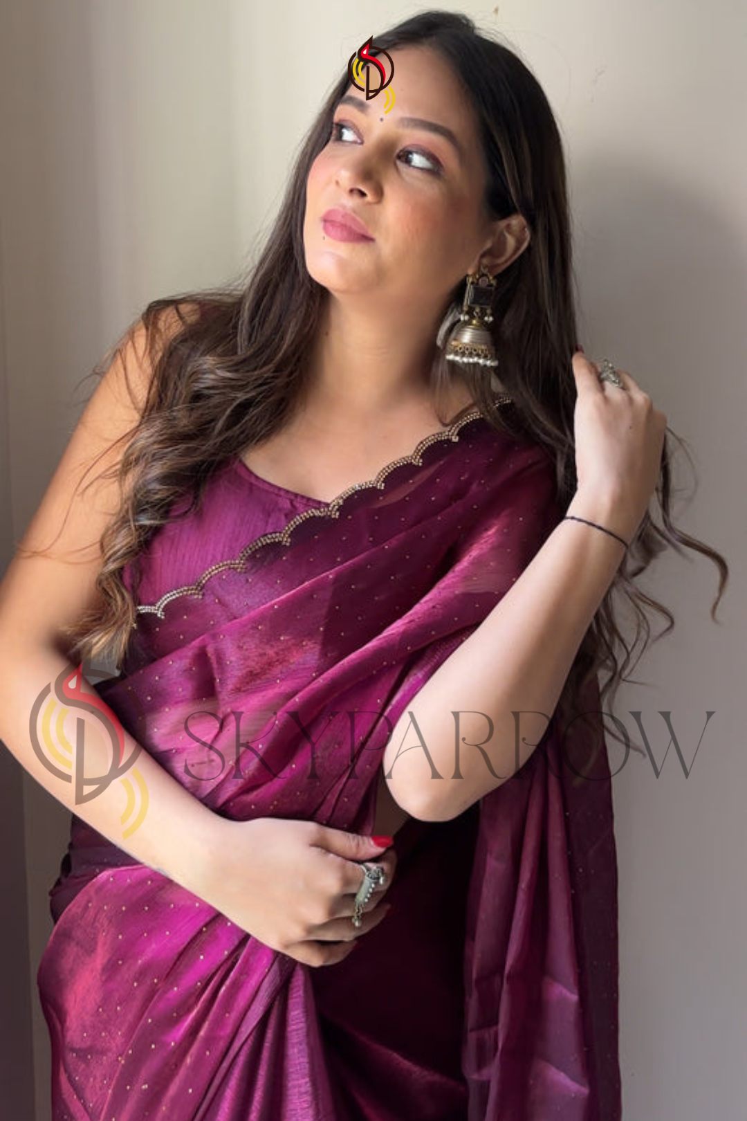 Premium Jimichu Burburry Saree with Zarcan Stone And Cut Work Border