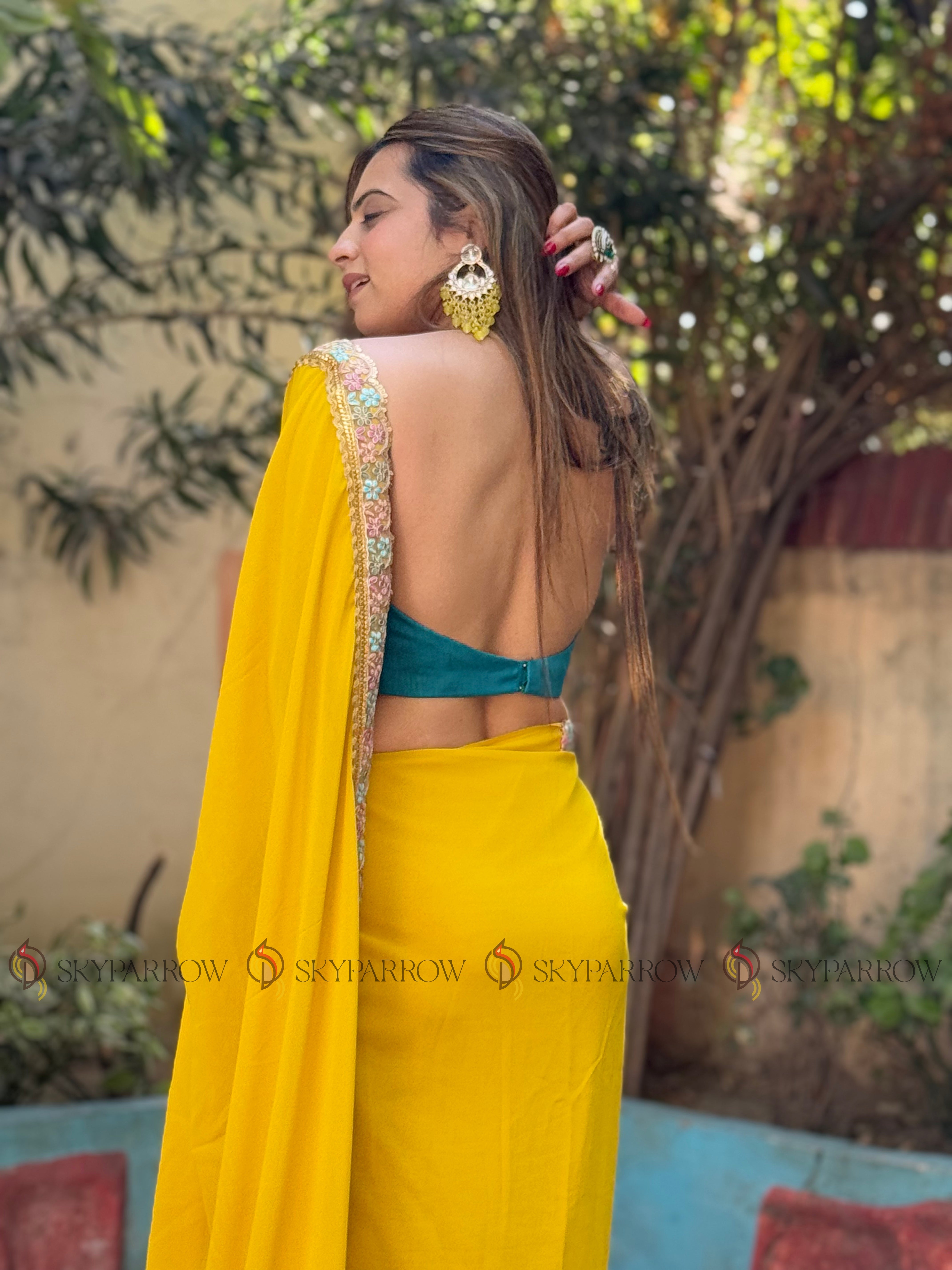 Georgette Saree with Multicolor Thread Work and Mono Silk Blouse
