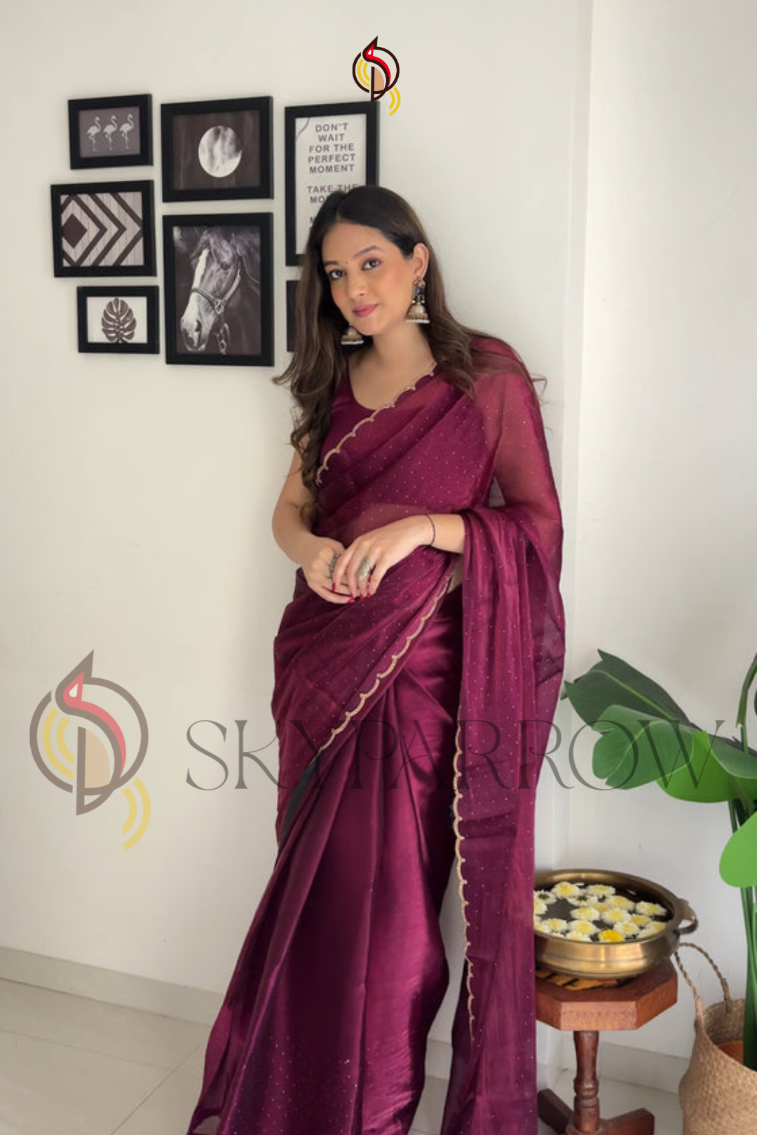 Premium Jimichu Burburry Saree with Zarcan Stone And Cut Work Border