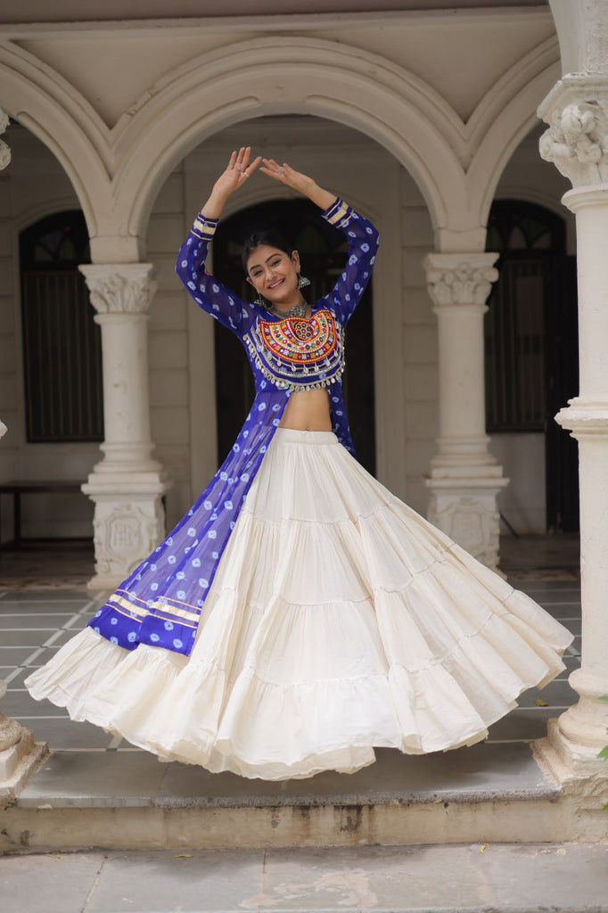 Designer Kora Cotton Lehenga with Bandhani Print Faux Georgette Kurti