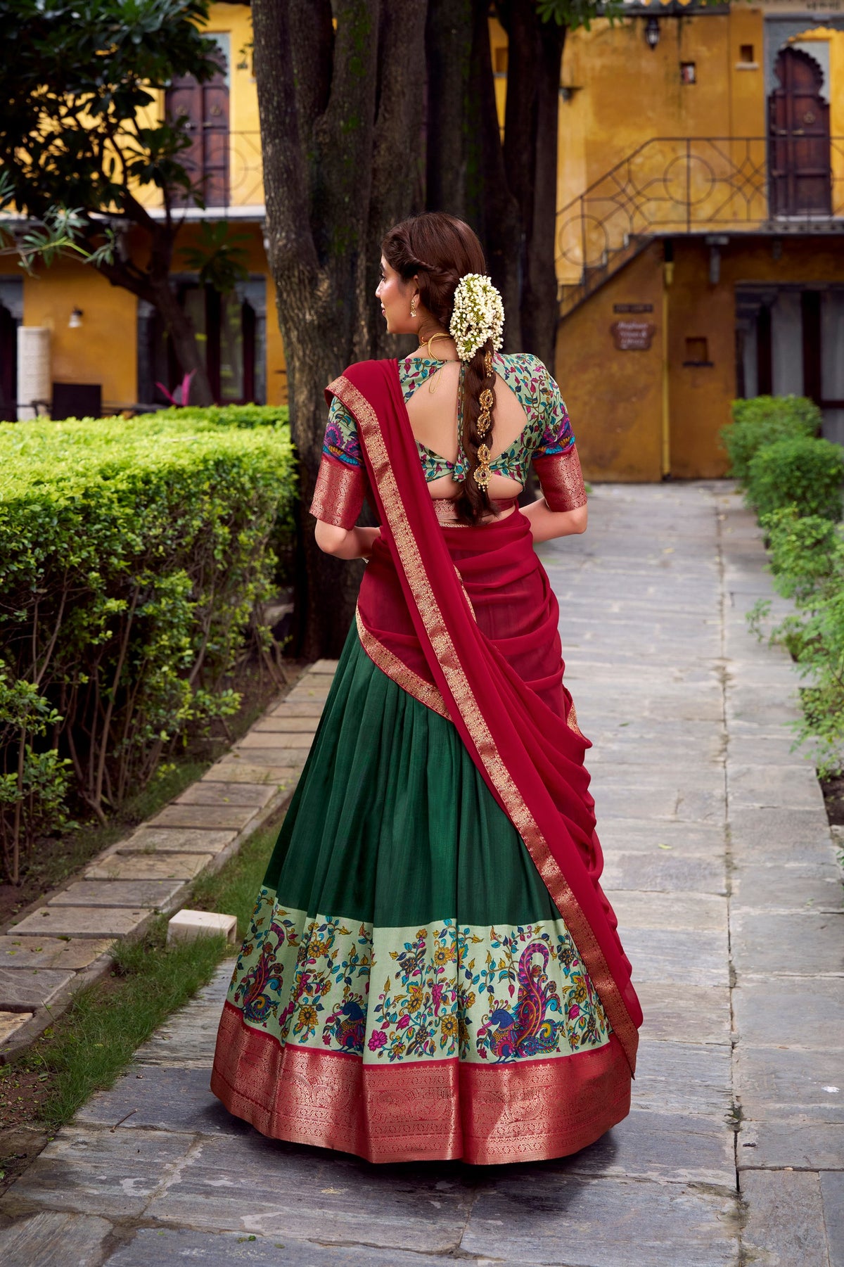 Battle Green Printed Aastha Silk Lehenga Choli Set with Stitched Blouse