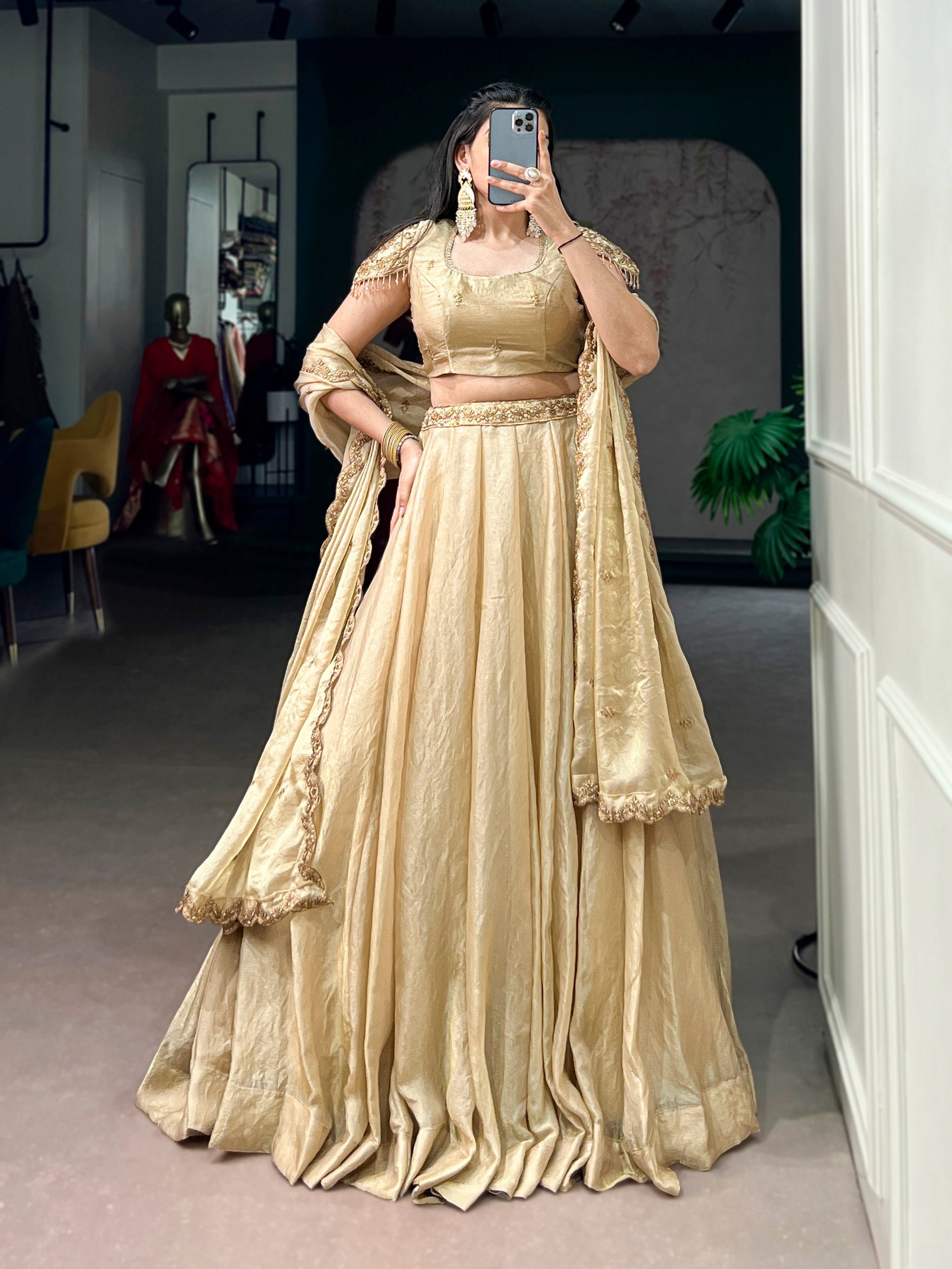 Beige Embroidered Fendi Lehenga Choli Set