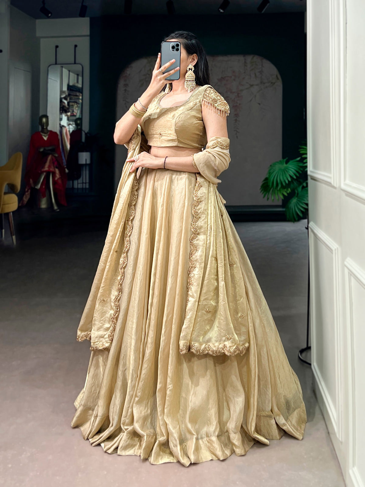 Beige Embroidered Fendi Lehenga Choli Set