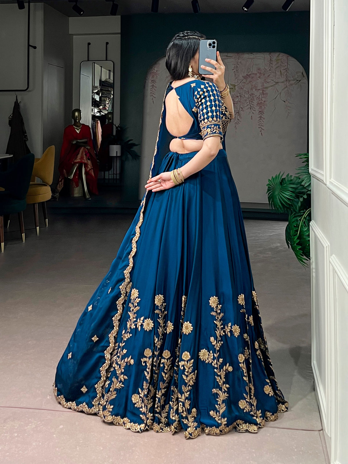 Blue Floral Embroidered Rangoli Silk Lehenga Choli Set