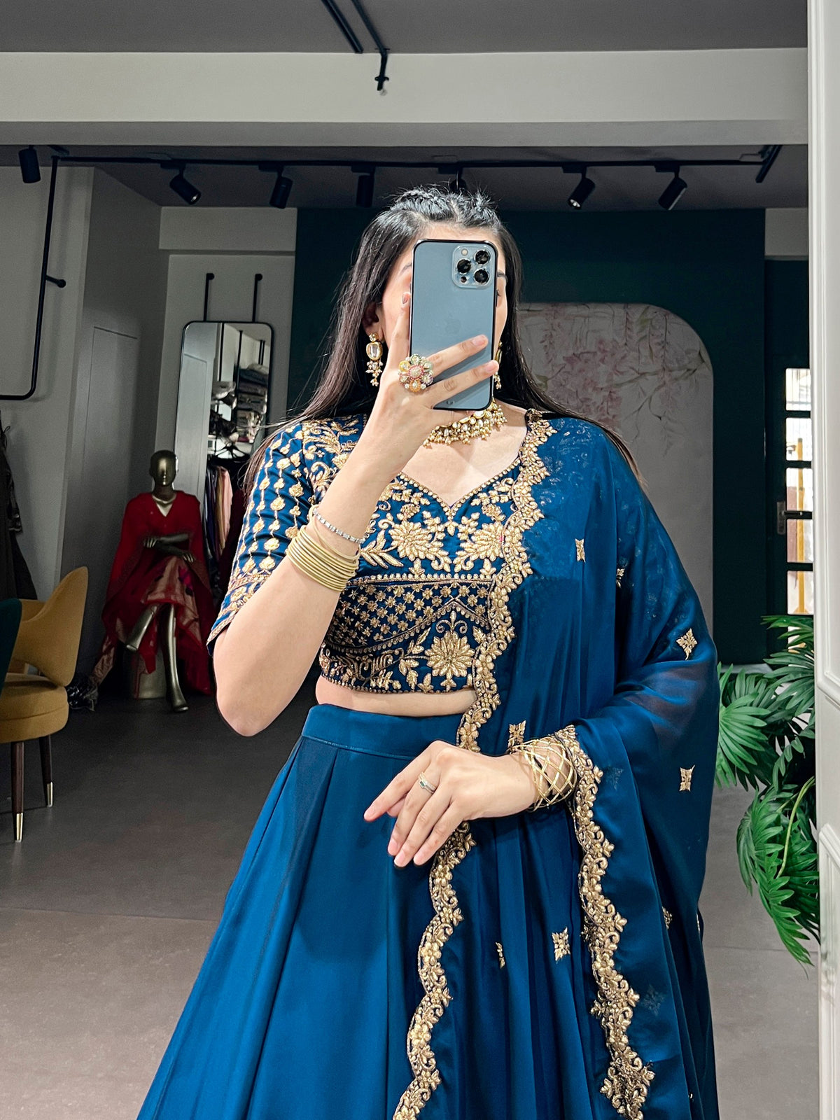 Blue Floral Embroidered Rangoli Silk Lehenga Choli Set