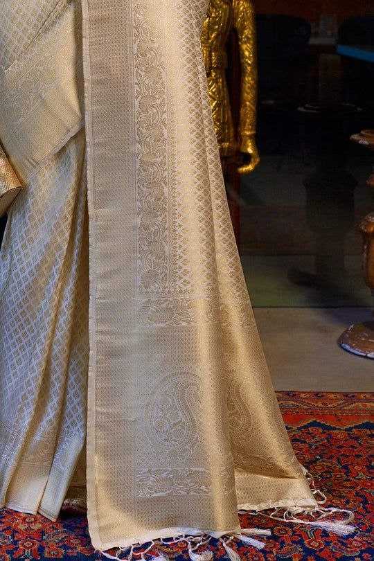 Light Golden Kanjivaram Soft Woven Silk Saree : Top Pick