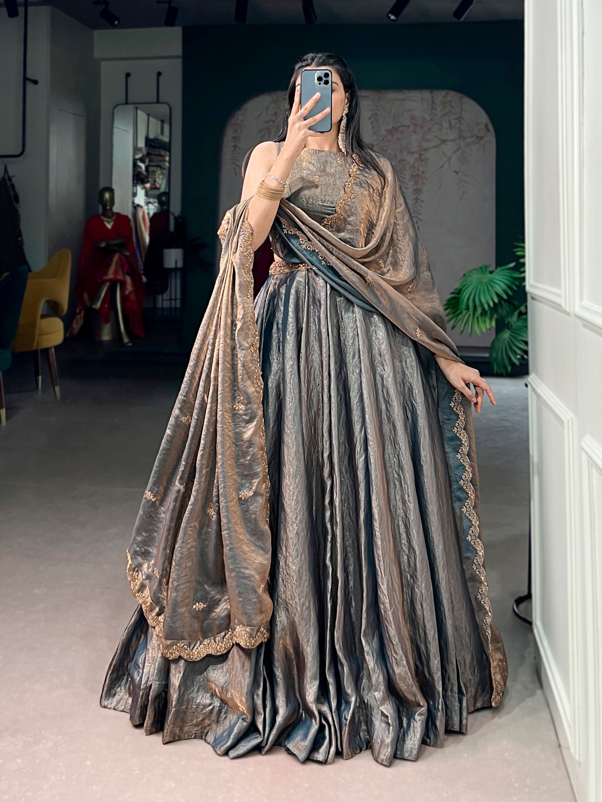Grey Embroidered Fendi Lehenga Choli Set