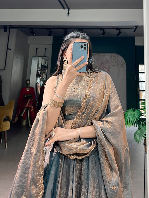Grey Embroidered Fendi Lehenga Choli Set