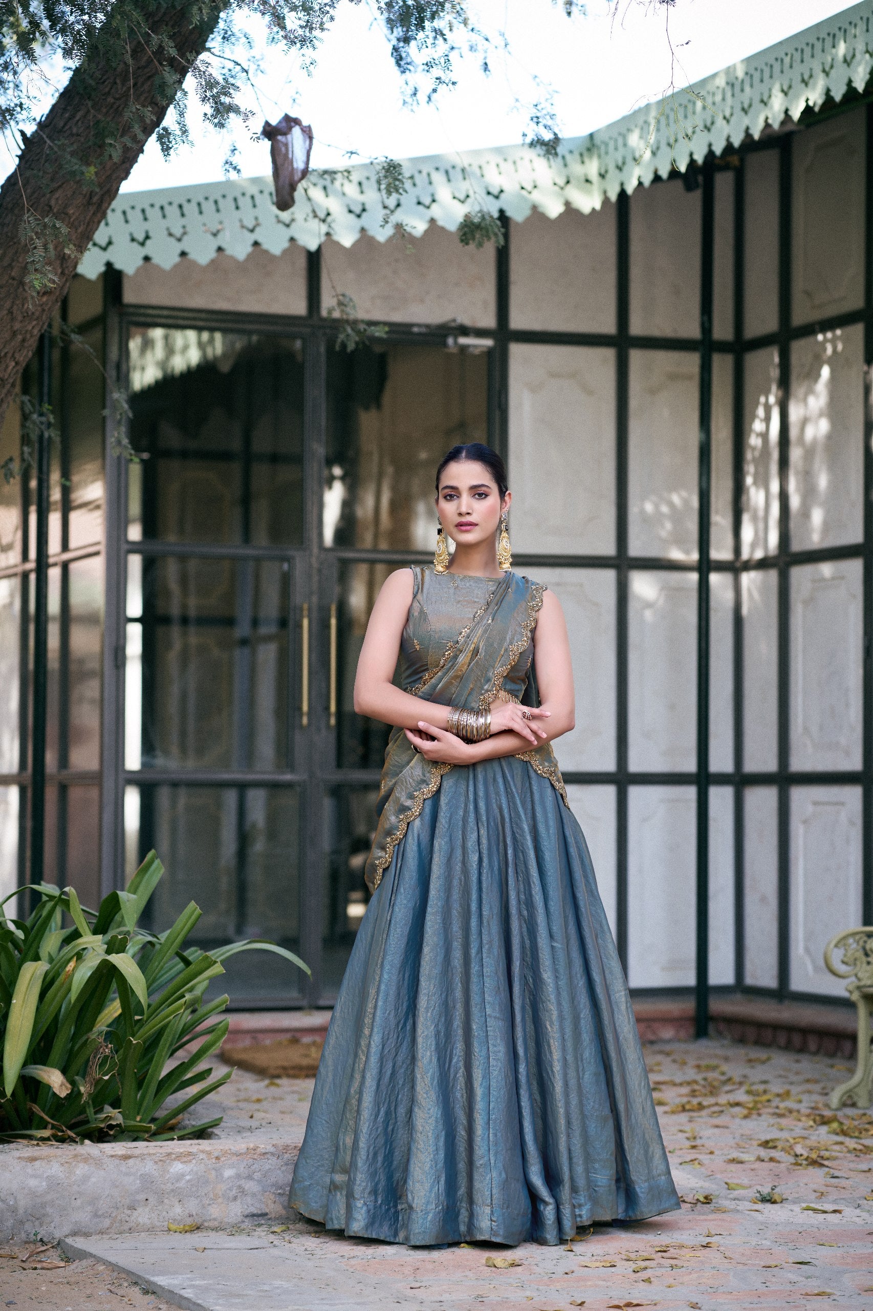 Grey Sequin Embroidered Fendi Lehenga Choli Set