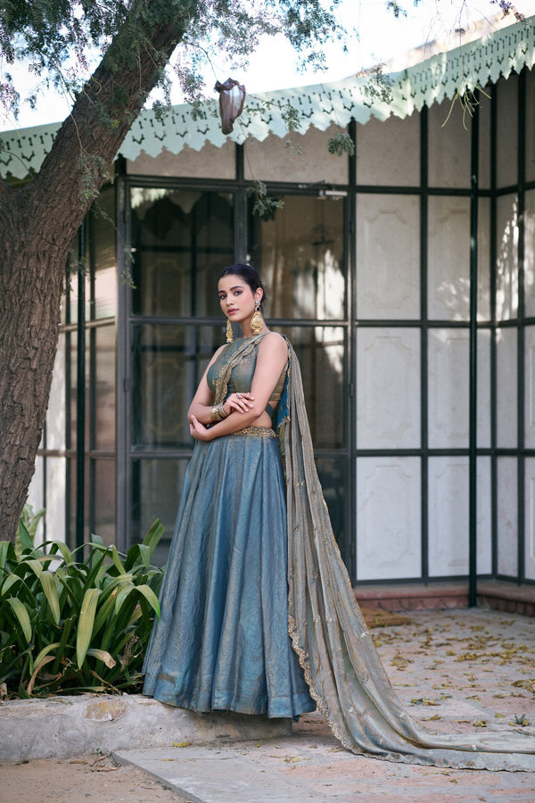 Grey Sequin Embroidered Fendi Lehenga Choli Set