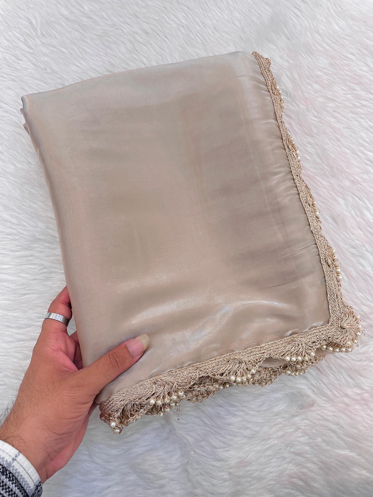 Stunning Jimichu tissue Saree with Pearl Dori Lace