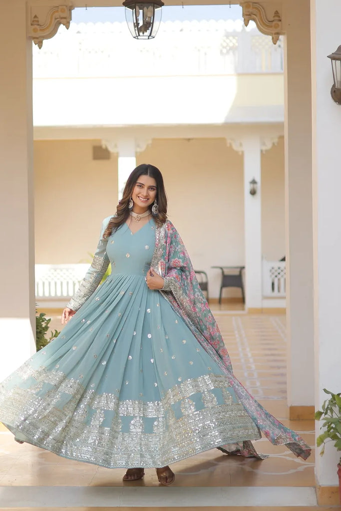 Stunning Embroidered Anarkali Gown Set