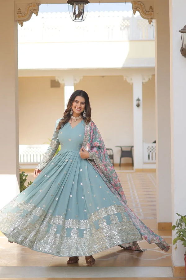 Stunning Embroidered Anarkali Gown Set