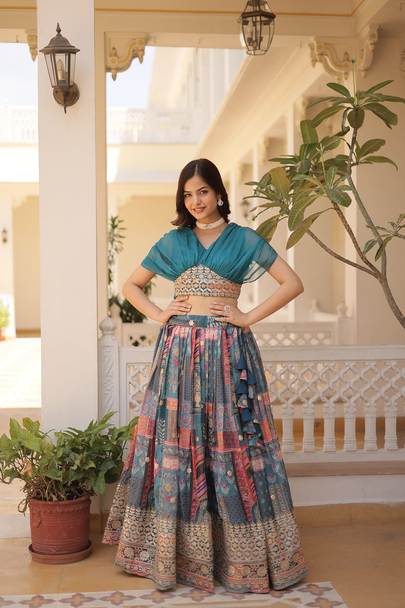 Gorgeous Foil Printed And Embroidered Lehenga Choli