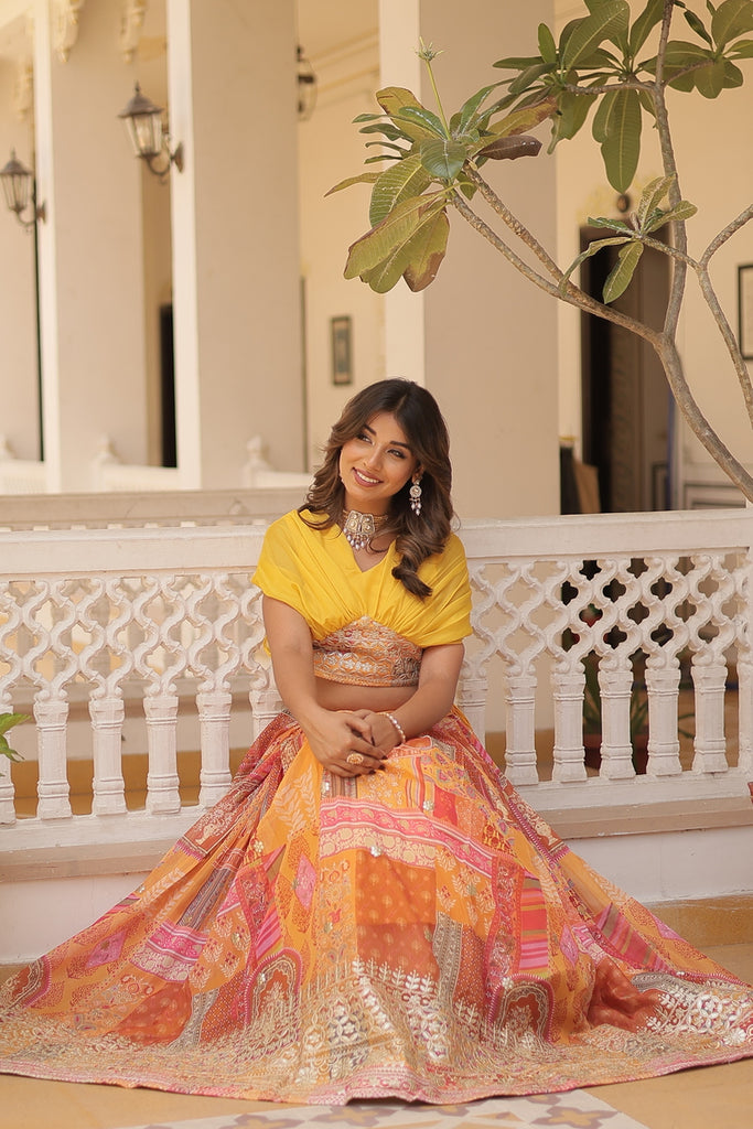 Gorgeous Foil Printed And Embroidered Lehenga Choli