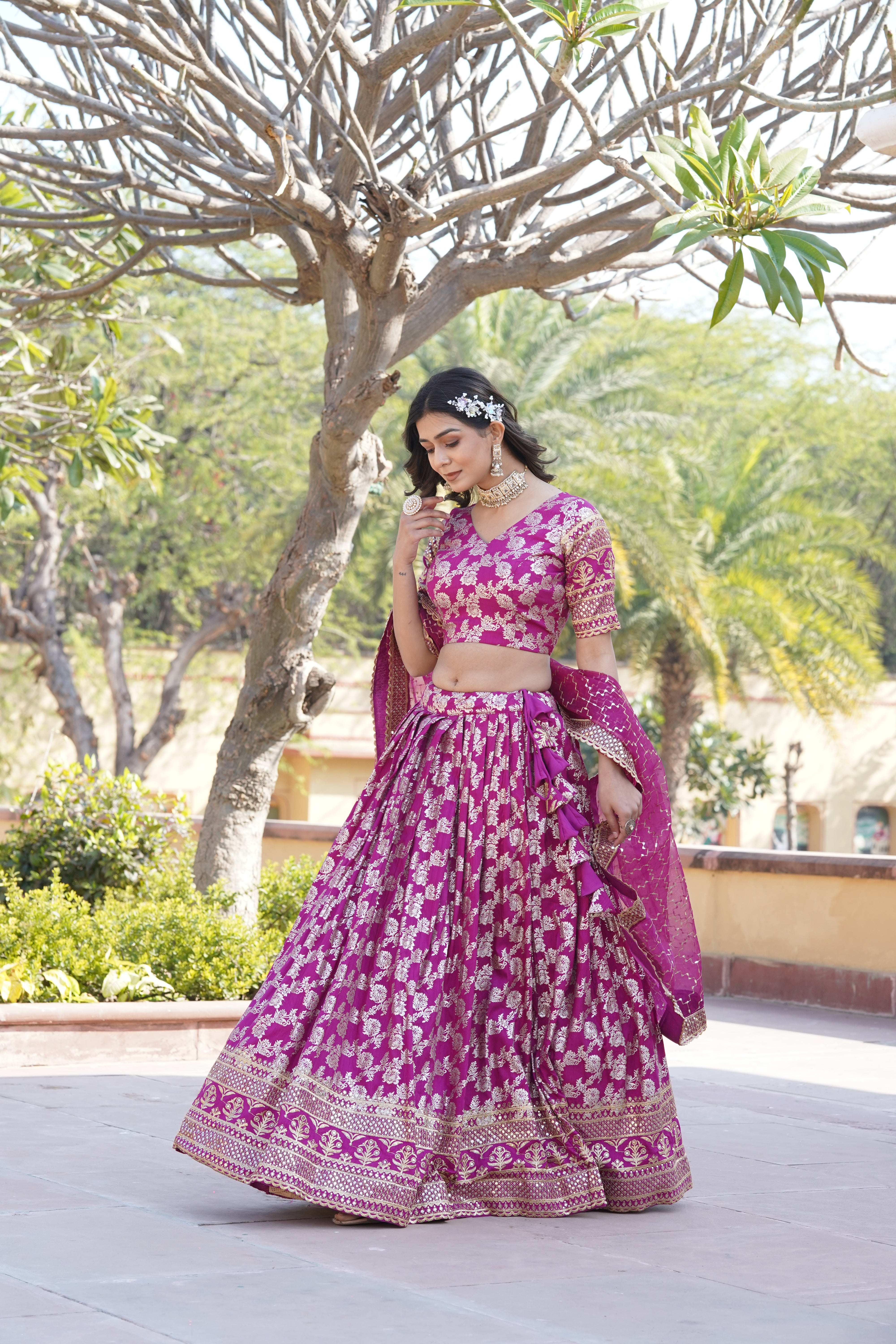 Stunning Embroidered Jacquard Engagement Wear Lehenga Choli