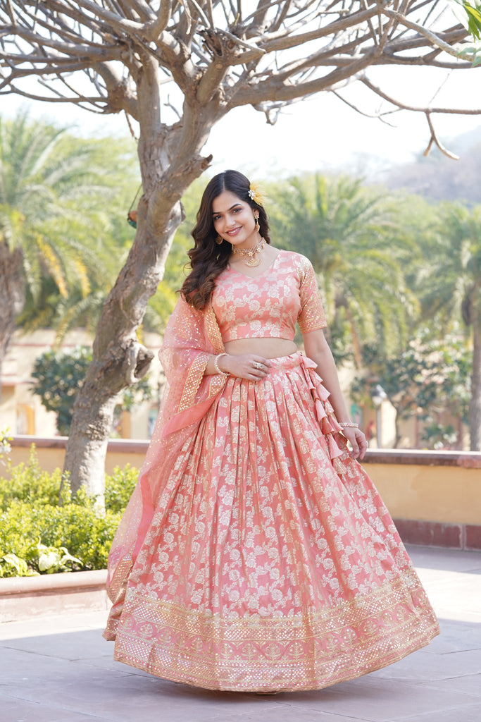 Stunning Embroidered Jacquard Engagement Wear Lehenga Choli