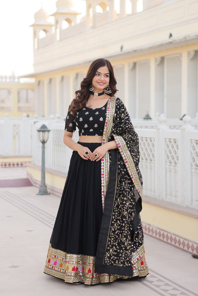 Black Embroidered Georgette Lehenga Choli