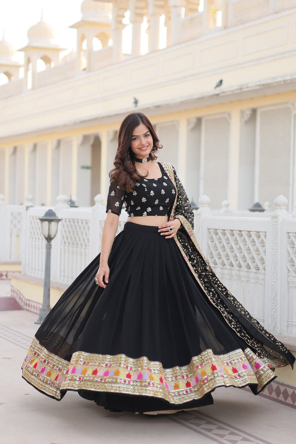 Black Embroidered Georgette Lehenga Choli