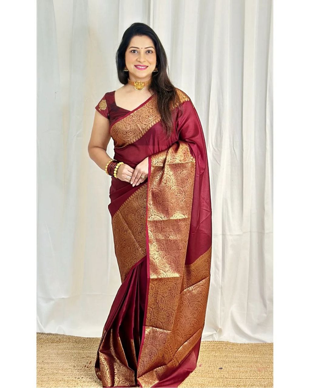 Stylish Soft Lichi Silk Jacquard All Over Saree