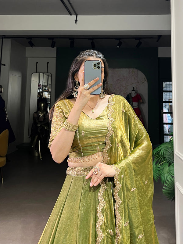 Mehndi Embroidered Fendi Lehenga Choli Set