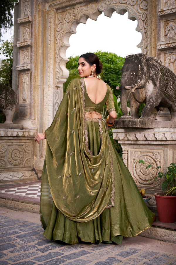Mehndi Sequin Embroidered Fendi Lehenga Choli Set